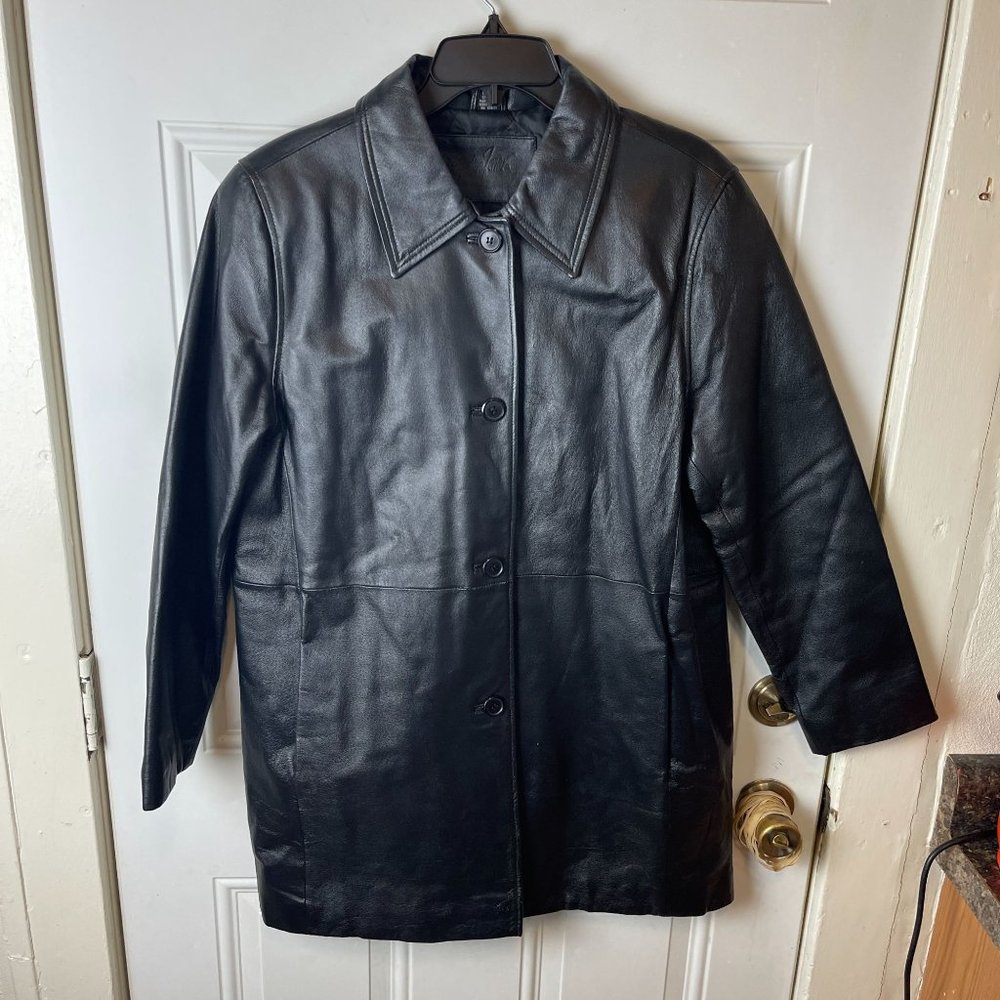 Jacqueline Ferrar Genuine Leather Button Coat Jacket Womens Size PL